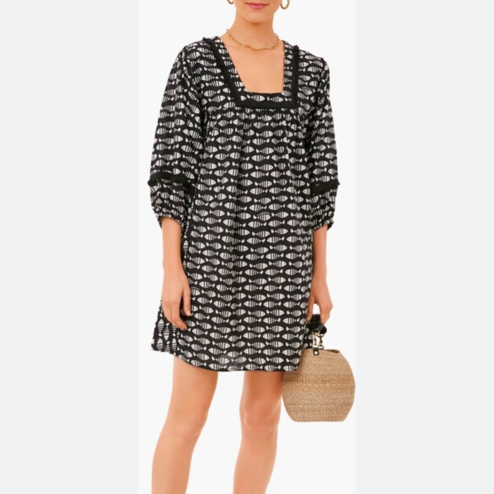 Tuckernuck Piscis Catalans Fish Print Beach Coverup Dress Black White